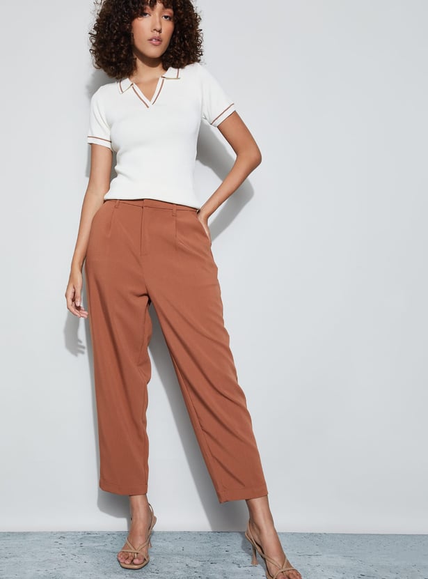 CODE CLASSIC Flat Knit Collared Top