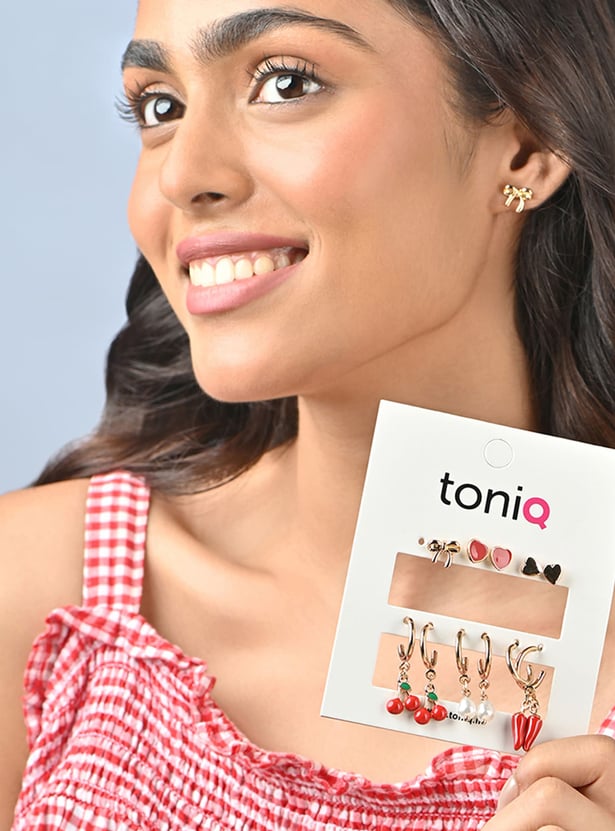 TONIQ Solid Hoops and Studs Earrings Set