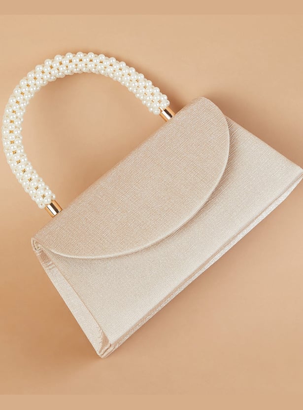 CODE Solid Box Clutch with Embellished Handle