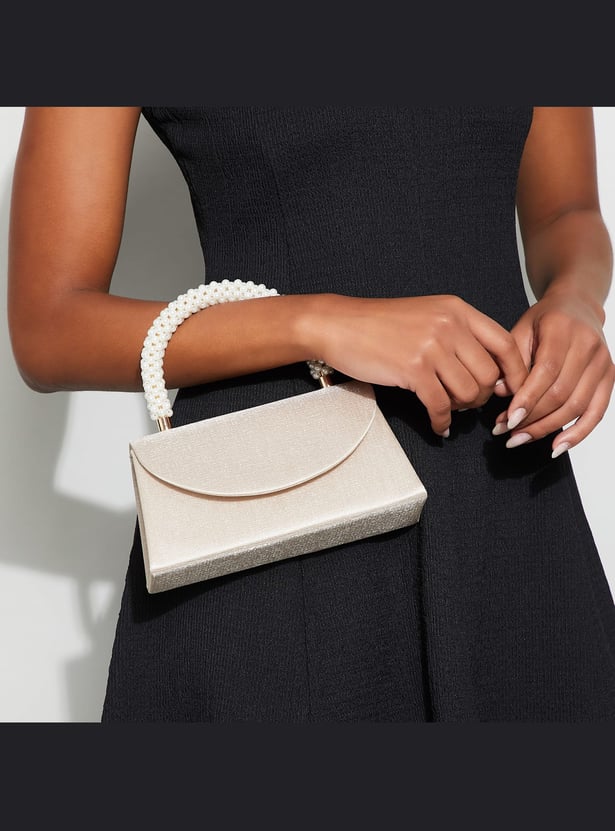 CODE Solid Box Clutch with Embellished Handle