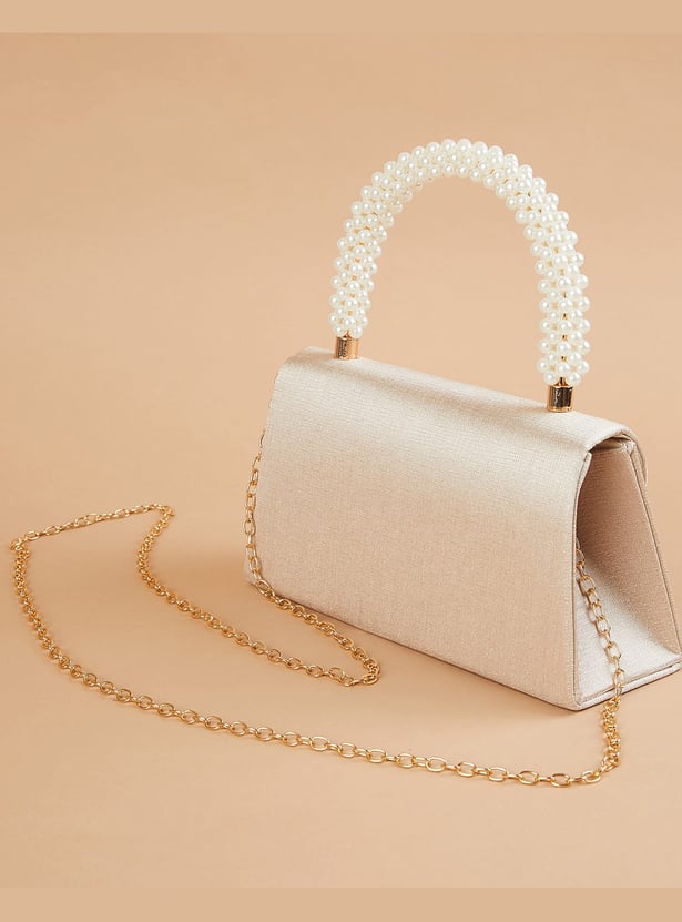 CODE Solid Box Clutch with Embellished Handle