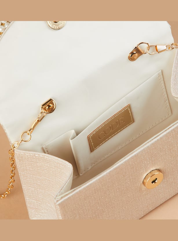 CODE Solid Box Clutch with Embellished Handle