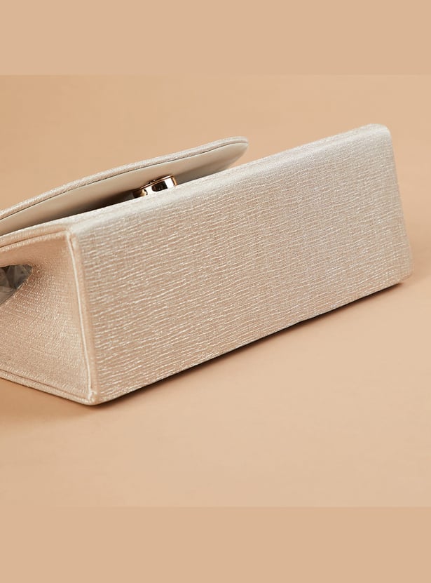 CODE Solid Box Clutch with Embellished Handle