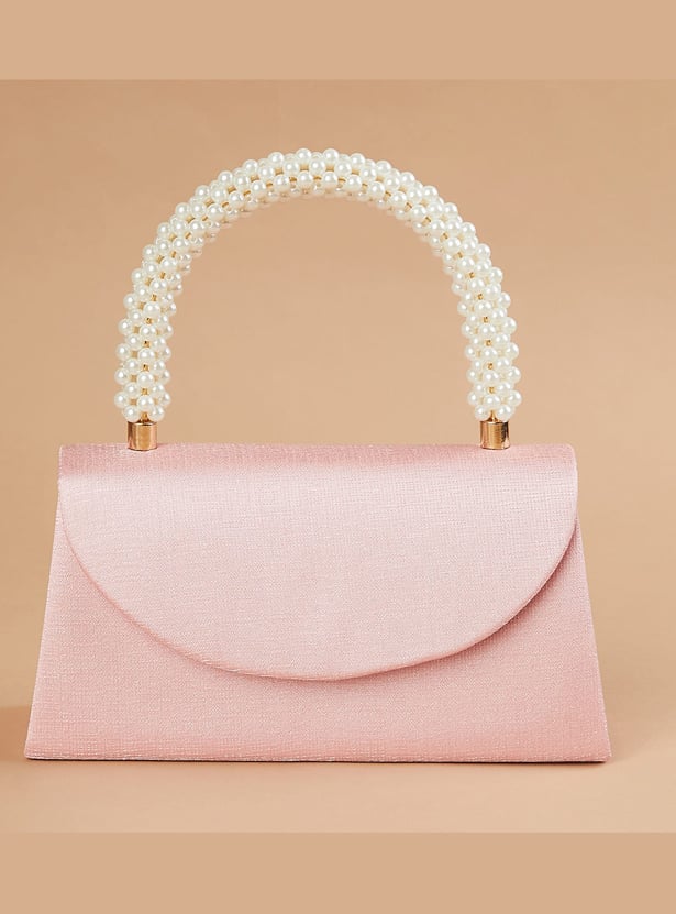 CODE Solid Box Clutch with Embellished Handle