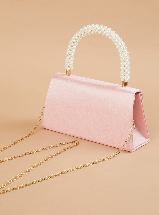 CODE Solid Box Clutch with Embellished Handle