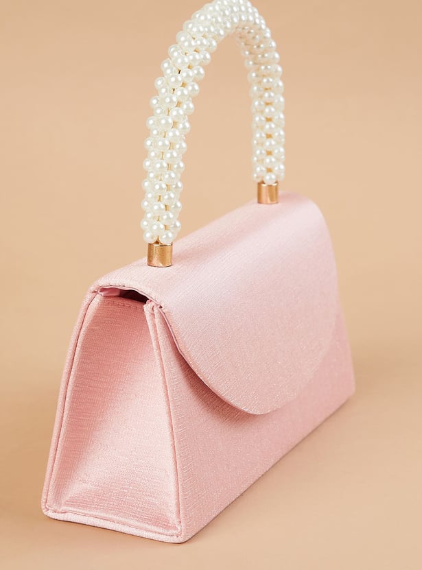 CODE Solid Box Clutch with Embellished Handle