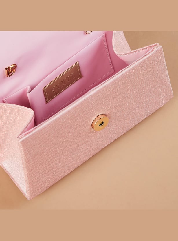 CODE Solid Box Clutch with Embellished Handle