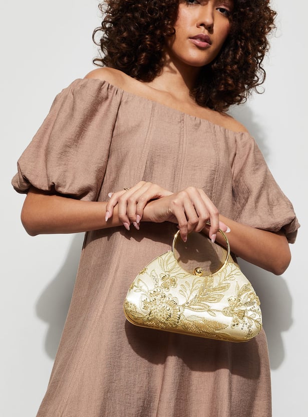 CODE Embroidered Minaudiere Clutch