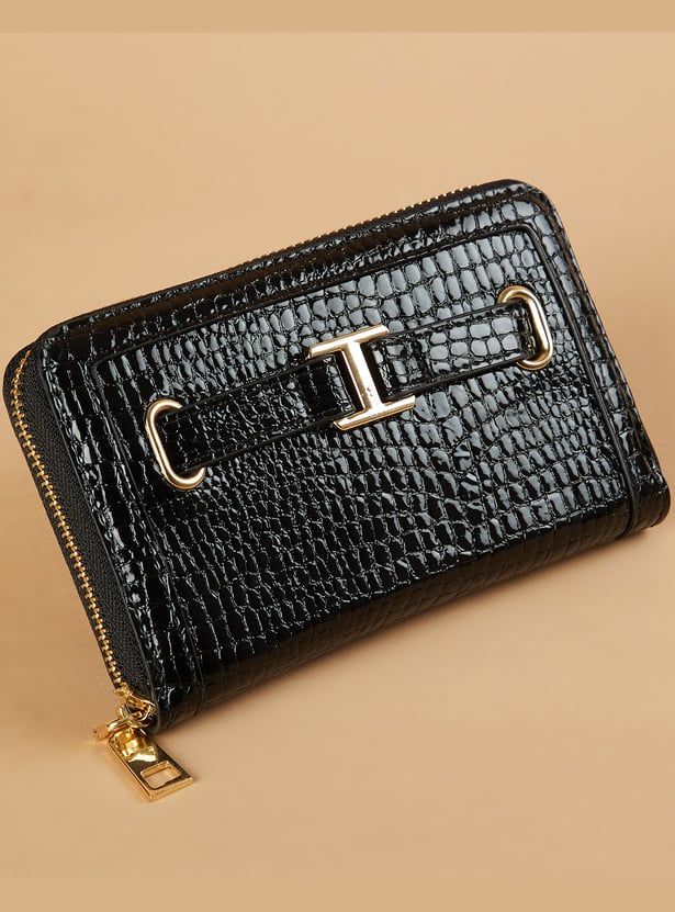 GINGER Croc Embossed Zip-Around Wallet