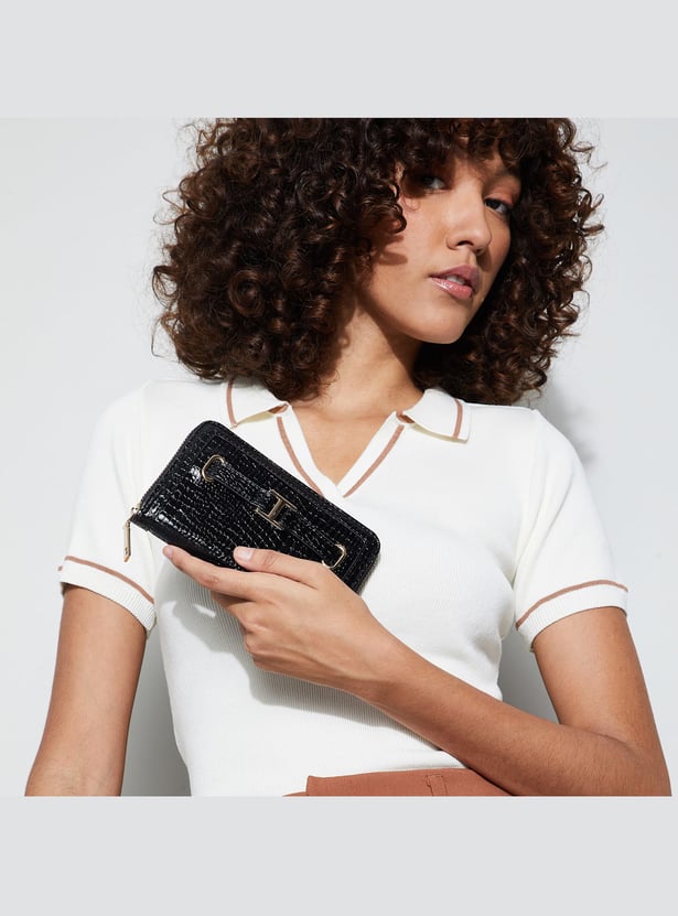 GINGER Croc Embossed Zip-Around Wallet