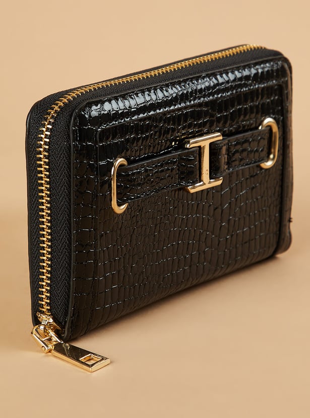 GINGER Croc Embossed Zip-Around Wallet