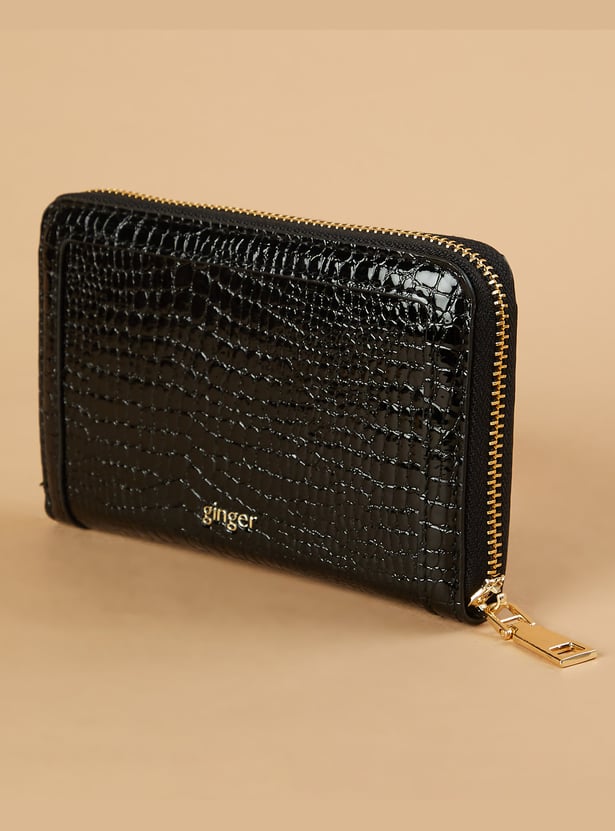 GINGER Croc Embossed Zip-Around Wallet