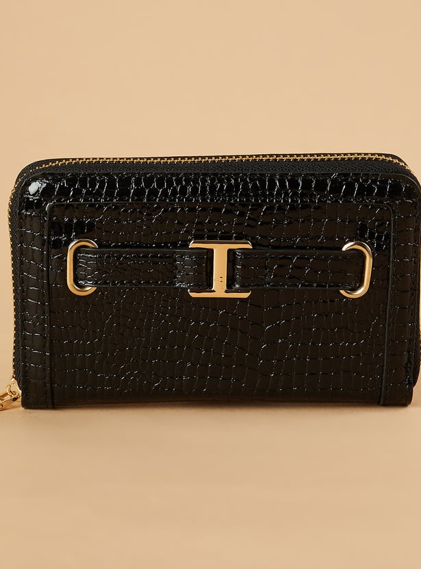 GINGER Croc Embossed Zip-Around Wallet