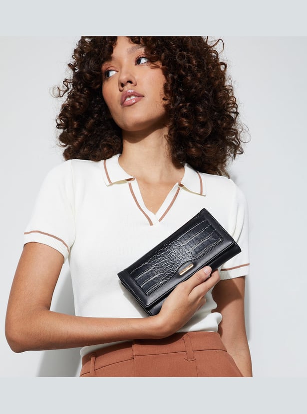 GINGER Croc Embossed Flap Wallet