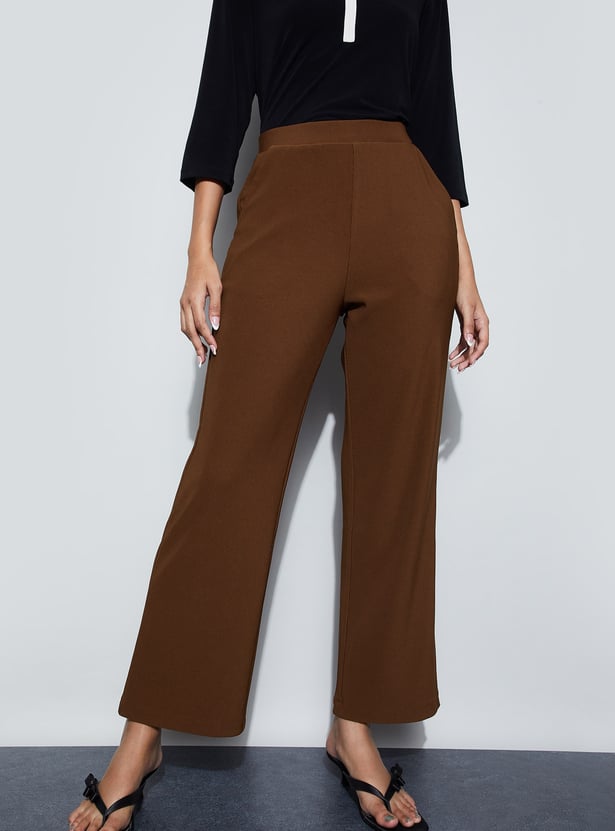 CODE Textured Wide Leg Trousers