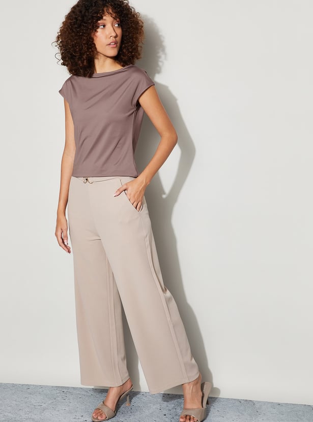 CODE Boat Neck Cap Sleeves Top