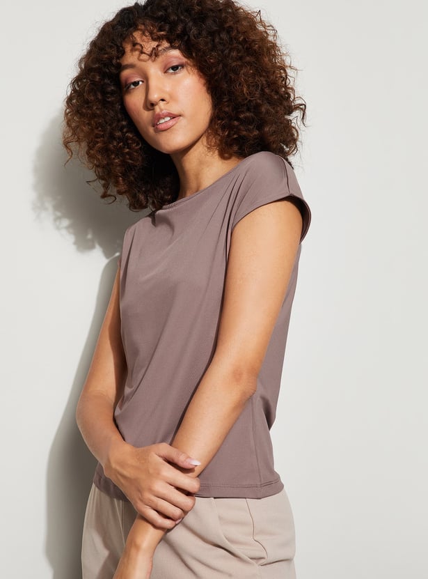 CODE Boat Neck Cap Sleeves Top