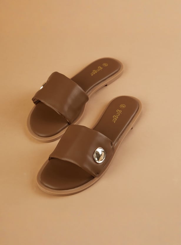 GINGER Textured Open Toe Flats