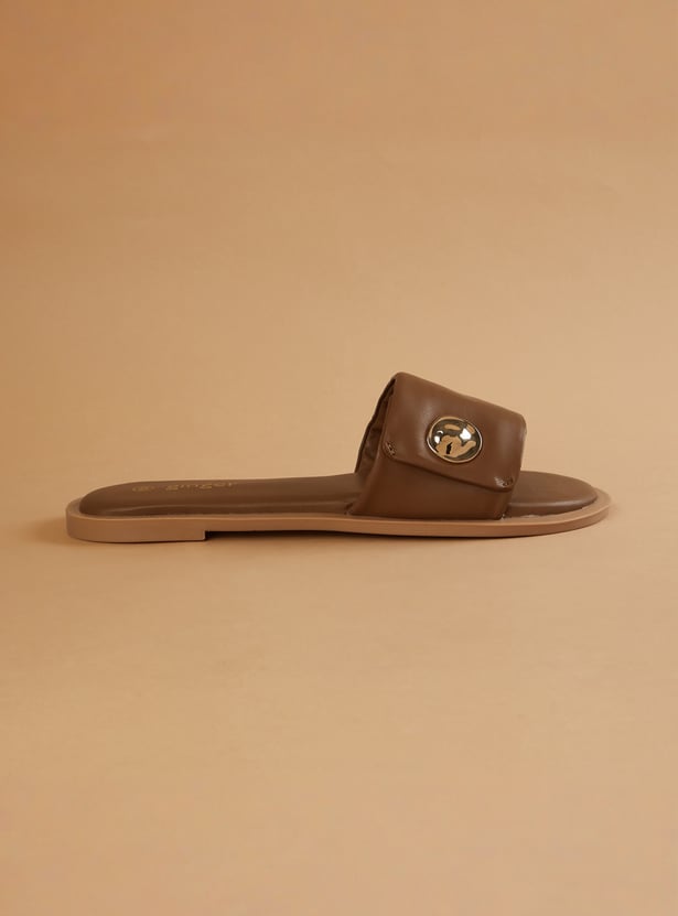 GINGER Textured Open Toe Flats