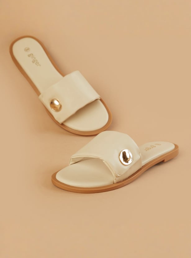 GINGER Textured Open Toe Flats