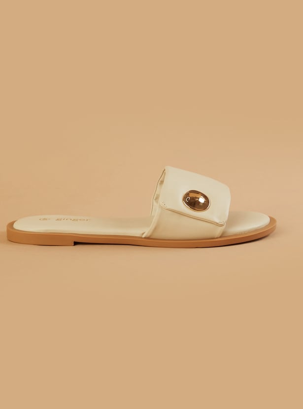 GINGER Textured Open Toe Flats