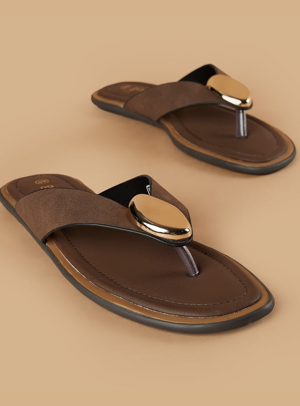 GINGER Metal Accent V-Strap Flats