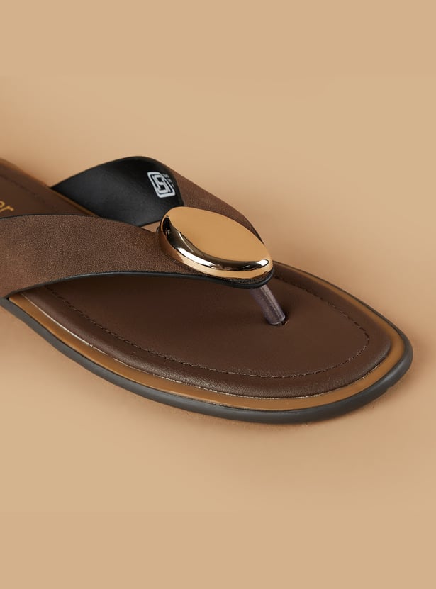 GINGER Metal Accent V-Strap Flats