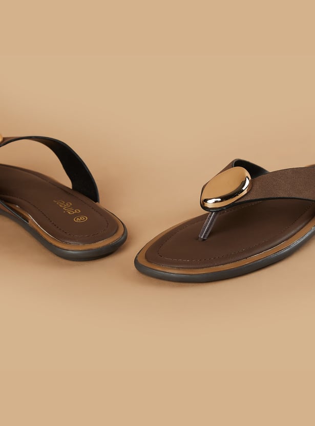 GINGER Metal Accent V-Strap Flats