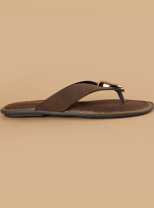 GINGER Metal Accent V-Strap Flats