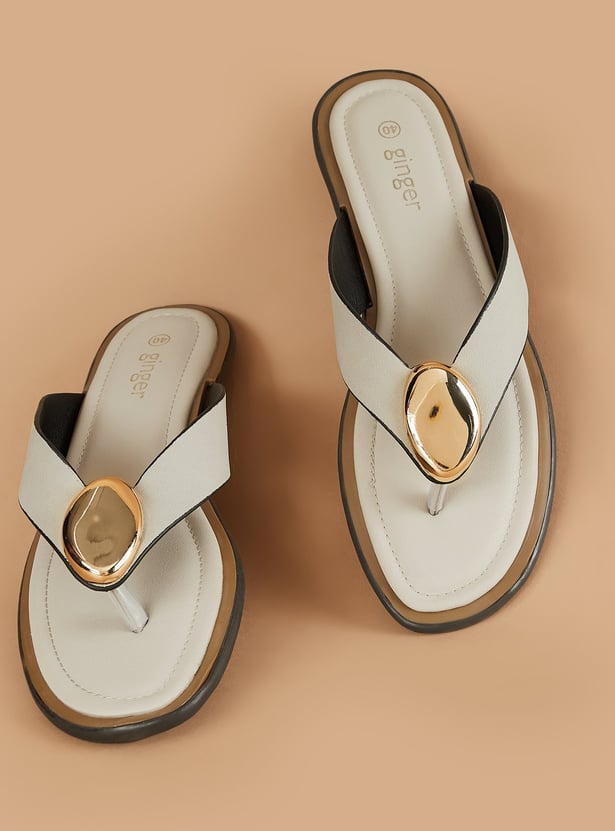 GINGER Metal Accent V-Strap Flats