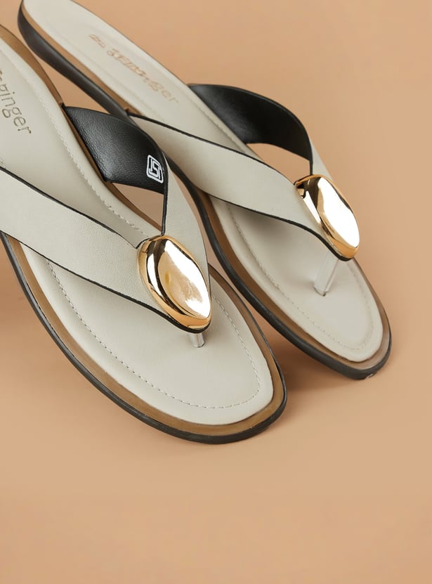 GINGER Metal Accent V-Strap Flats