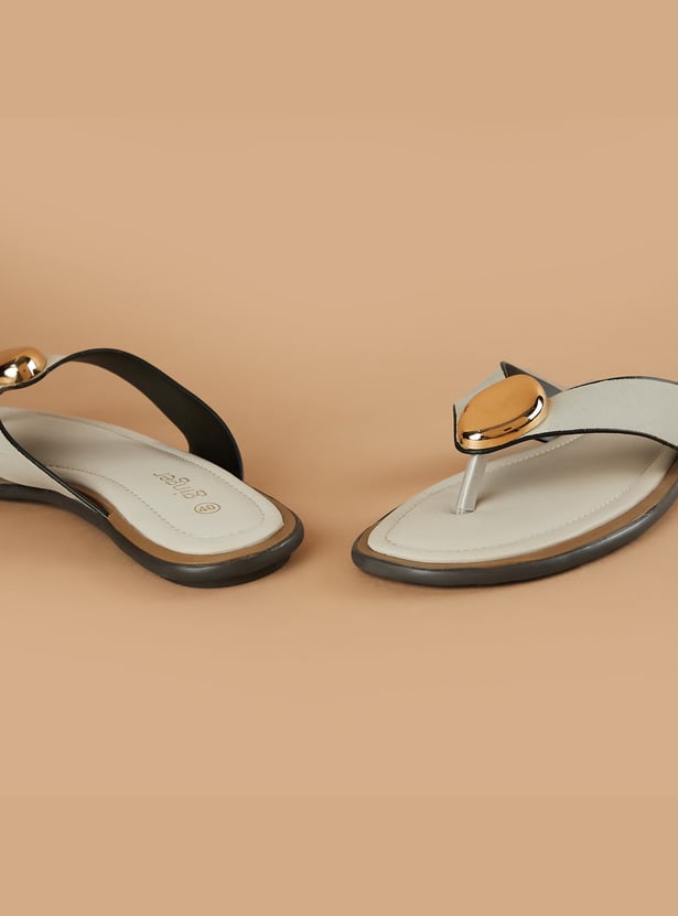 GINGER Metal Accent V-Strap Flats