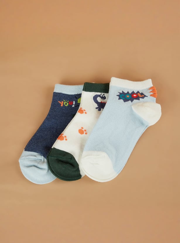 FAME FOREVER Boys Dinosaur Ankle Length Socks - Pack of 3