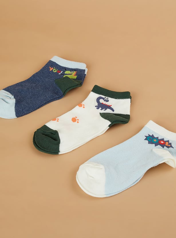FAME FOREVER Boys Dinosaur Ankle Length Socks - Pack of 3