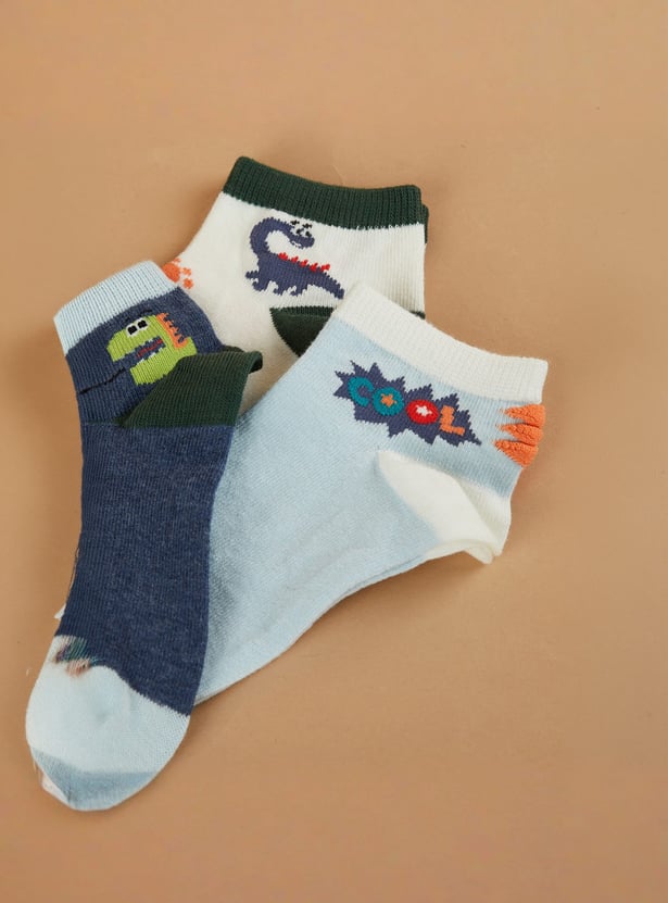 FAME FOREVER Boys Dinosaur Ankle Length Socks - Pack of 3