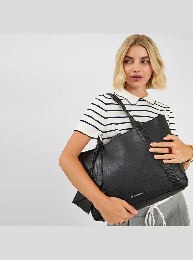 ACCESSORIZE LONDON Textured Laptop Bag with Pouch