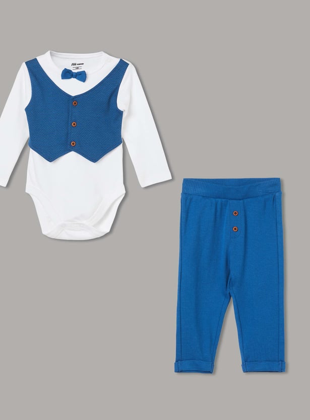 JUNIOR BABY Boys Colourblocked Bodysuit with Trousers