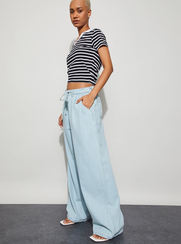GINGER Washed Wide Leg Jeans