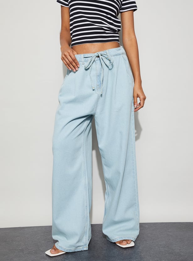 GINGER Washed Wide Leg Jeans