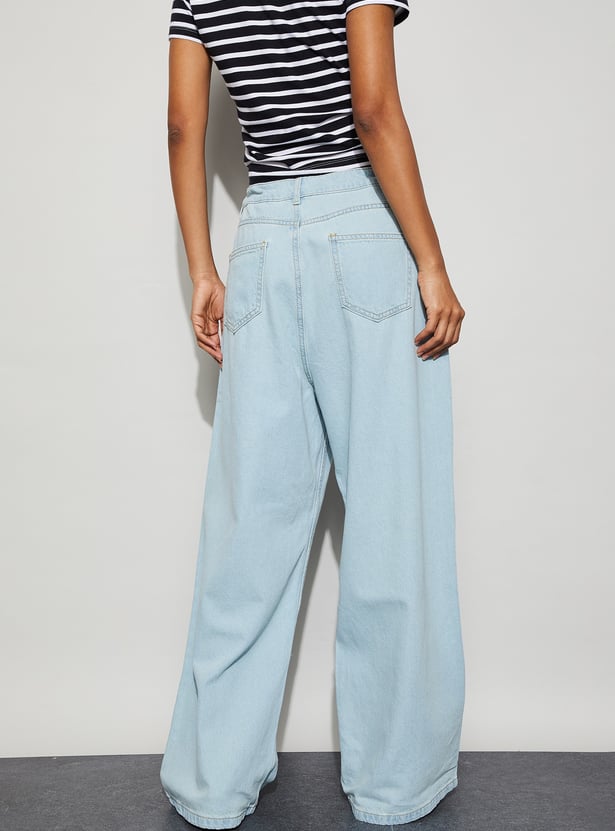 GINGER Washed Wide Leg Jeans