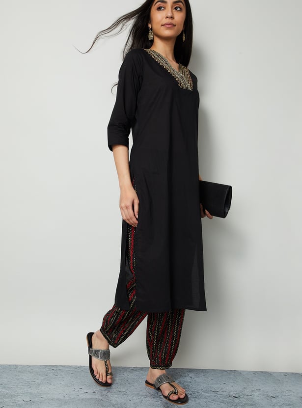 MELANGE Embroidered Straight Kurta Set