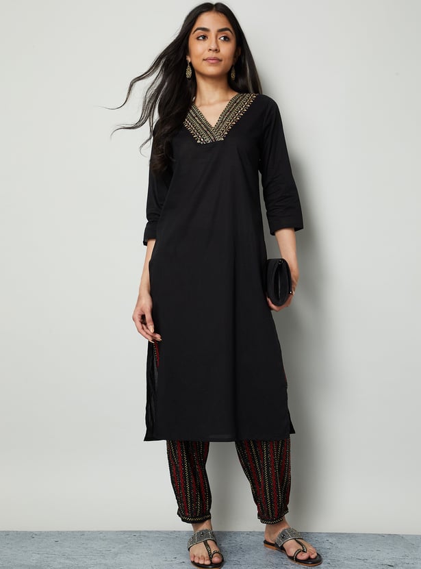 MELANGE Embroidered Straight Kurta Set