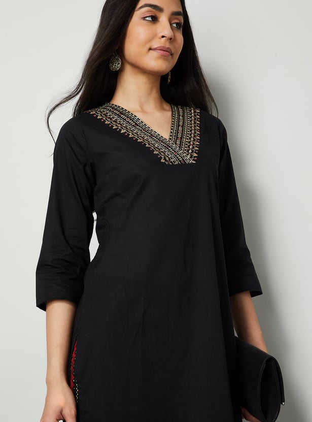 MELANGE Embroidered Straight Kurta Set