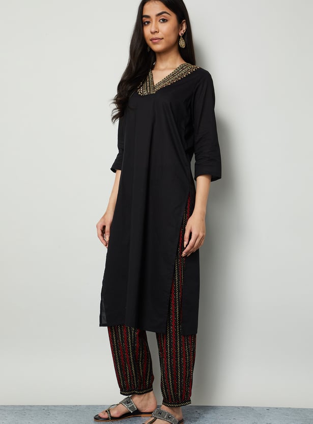MELANGE Embroidered Straight Kurta Set
