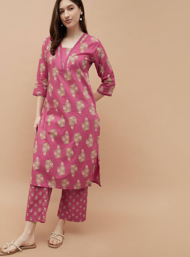 MELANGE Floral Print Kurta Set