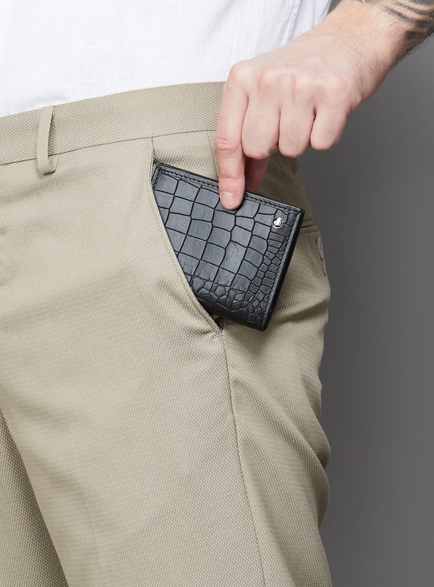 LOUIS PHILIPPE Croc Embossed Leather Bi-Fold Wallet