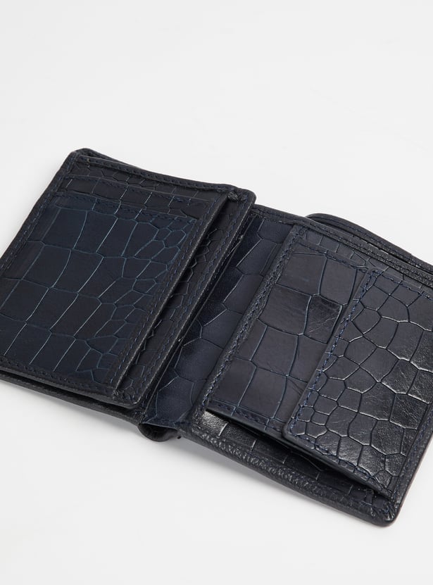 LOUIS PHILIPPE Croc Embossed Leather Bi-Fold Wallet