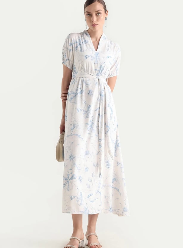 RAREISM Floral Print A-line Maxi Dress with Lining