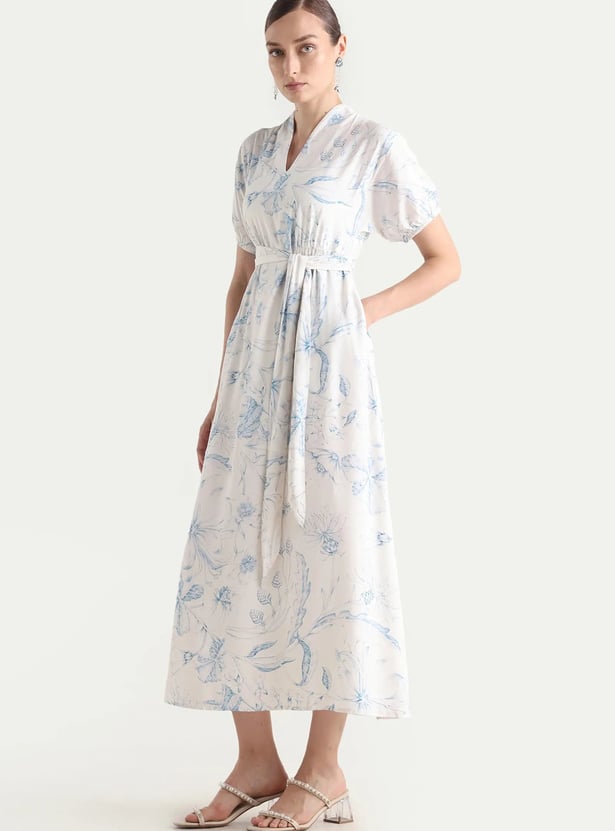 RAREISM Floral Print A-line Maxi Dress with Lining