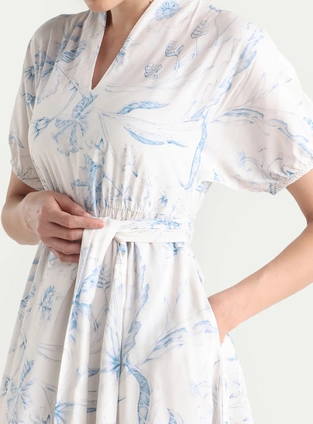 RAREISM Floral Print A-line Maxi Dress with Lining